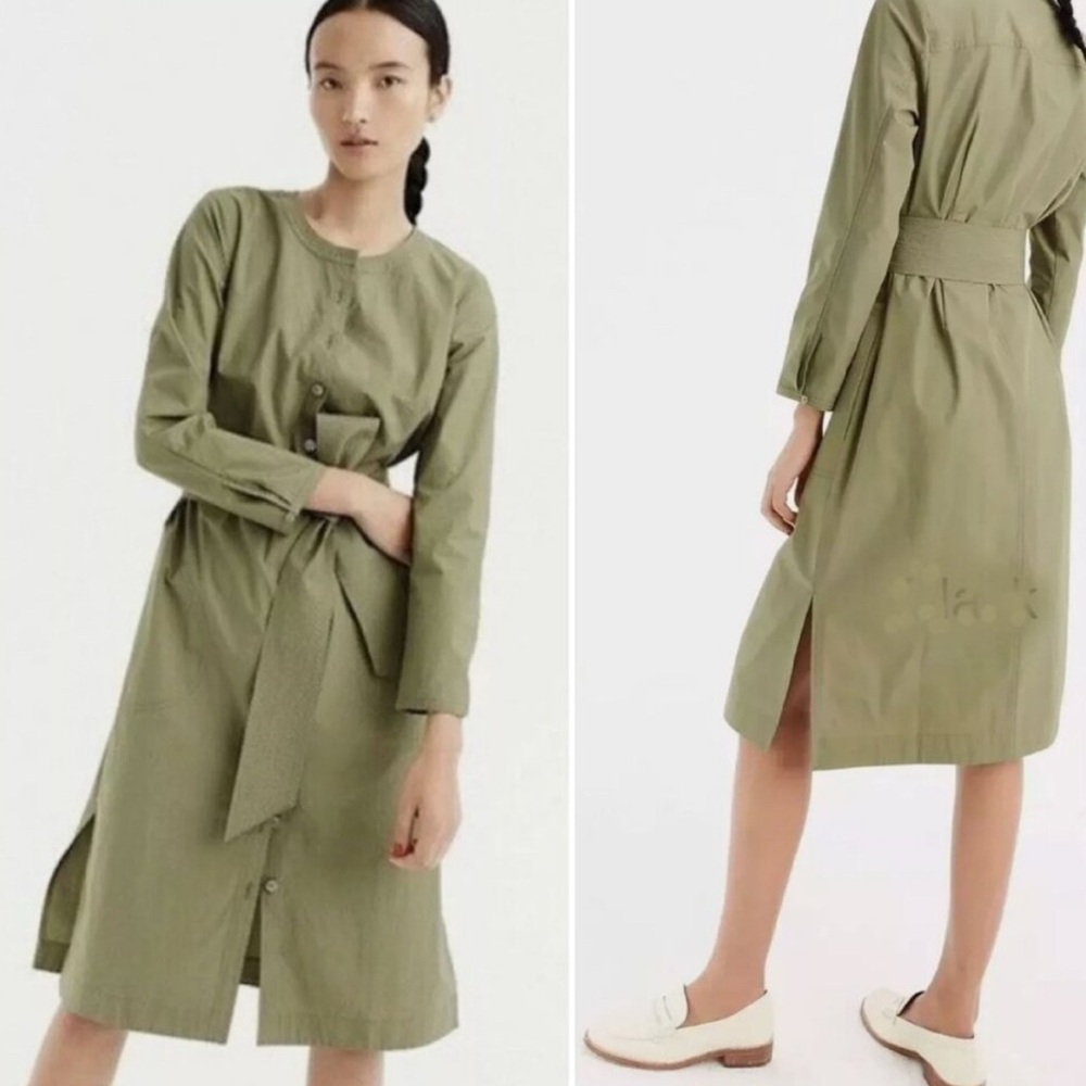 J Crew Women's Small Dress Green Cotton Long Sleeve Shirtdress